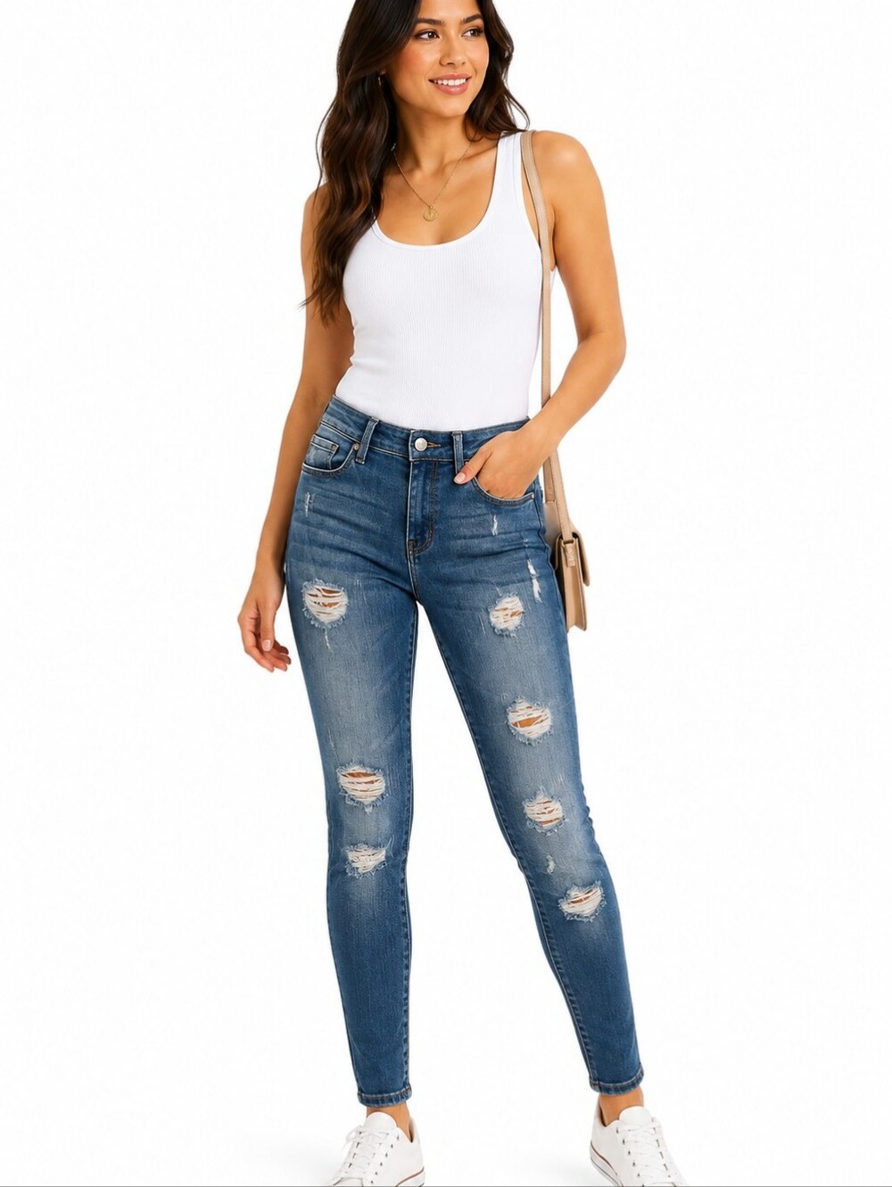 KanCan Size 26 Distressed Skinny Jeans Medium Wash Ripped Stretch Denim